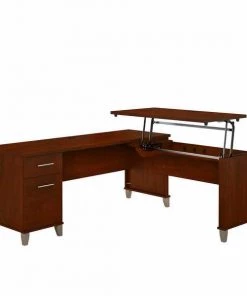 Bush Furniture Somerset 72W 3 Position Sit to Stand L Shaped Desk in Hansen Cherry