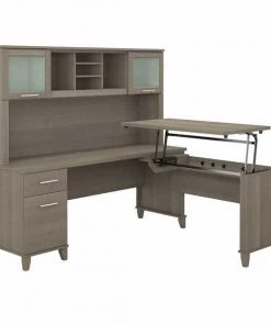 Bush Furniture Somerset 72W 3 Position Sit to Stand L Shaped Desk W/ Hutch, Ash Gray