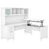 Bush Furniture Somerset 72W 3 Position Sit to Stand L Shaped Desk W/ Hutch in White