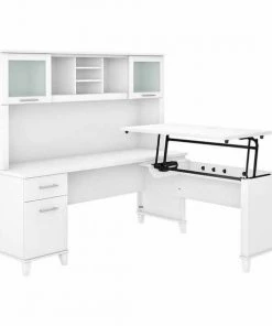 Bush Furniture Somerset 72W 3 Position Sit to Stand L Shaped Desk W/ Hutch in White