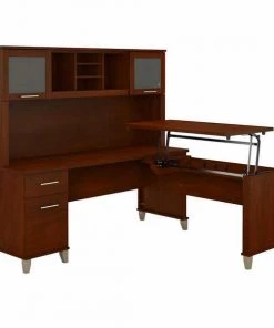 Bush Furniture Somerset 72W 3 Position Sit to Stand L Shaped Desk W/ Hutch, Hansen Cherry