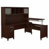 Bush Furniture Somerset 72W 3 Position Sit to Stand L Shaped Desk W/ Hutch, Mocha Cherry