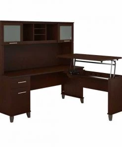 Bush Furniture Somerset 72W 3 Position Sit to Stand L Shaped Desk W/ Hutch, Mocha Cherry