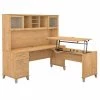 Bush Furniture Somerset 72W 3 Position Sit to Stand L Shaped Desk W/ Hutch, Maple Cross
