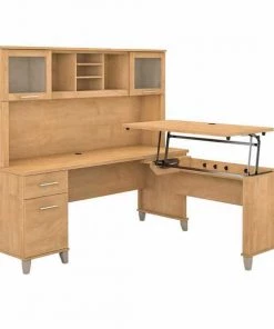 Bush Furniture Somerset 72W 3 Position Sit to Stand L Shaped Desk W/ Hutch, Maple Cross