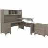 Bush Furniture Somerset 72W 3 Position Sit to Stand L Shaped Desk W/ Hutch and File Cabinet, Ash Gray