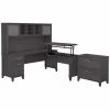 Bush Furniture Somerset 72W 3 Position Sit to Stand L Shaped Desk W/ Hutch and File Cabinet, Storm Gray