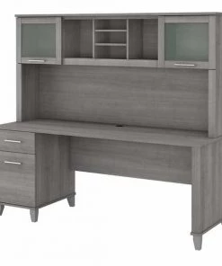 Bush Furniture Somerset 72W Office Desk W/ Drawers and Hutch in Platinum Gray