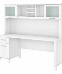 Bush Furniture Somerset 72W Office Desk W/ Drawers and Hutch in White