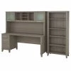 Bush Furniture Somerset 72W Office Desk W/ Hutch and 5 Shelf Bookcase in Ash Gray