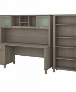 Bush Furniture Somerset 72W Office Desk W/ Hutch and 5 Shelf Bookcase in Ash Gray