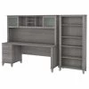 Bush Furniture Somerset 72W Office Desk W/ Hutch and 5 Shelf Bookcase, Platinum Gray