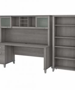 Bush Furniture Somerset 72W Office Desk W/ Hutch and 5 Shelf Bookcase, Platinum Gray