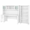 Bush Furniture Somerset 72W Office Desk W/ Hutch and 5 Shelf Bookcase in White