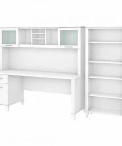 Bush Furniture Somerset 72W Office Desk W/ Hutch and 5 Shelf Bookcase in White