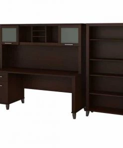 Bush Furniture Somerset 72W Office Desk W/ Hutch and 5 Shelf Bookcase in Mocha Cherry