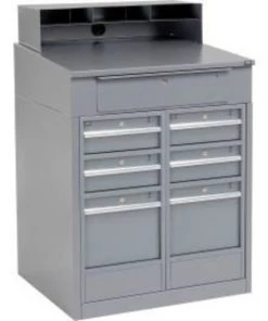 Global Equipment Cabinet Shop Desk w/ Riser 7 Drawers, 34-1/2"W x 30"D, Gray