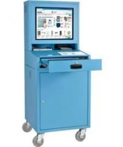 Global Equipment Mobile Security LCD Computer Cabinet Enclosure, Blue, Assembled