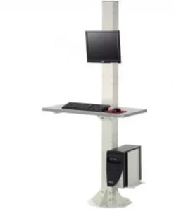 Global Equipment 81"H Stationary Floor Mount Orbit Computer Station Power Outlets Beige