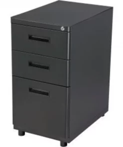 Global Equipment Interion 3 Drawer Pedestal Box File Cabinet, 16"W x 20"D x 29"H, Black