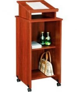 Global Equipment Interion Mobile Podium / Lectern in Mahogany Finish