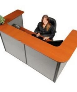 Global Equipment Interion U-Shaped Reception Station, 88" W x 44"D x 44"H, Cherry Counter, Gray Panel