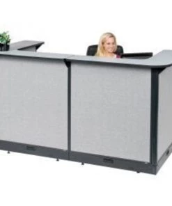 Global Equipment Interion U-Shaped Electric Reception Station, 88"W x 44"D x 46"H, Gray Counter, Gray Panel