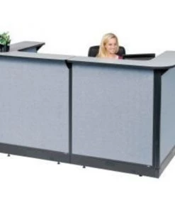 Global Equipment Interion U-Shaped Reception Station With Raceway, 88"W x 44"D x 46"H, Gray Counter, Blue Panel