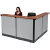Global Equipment Interion L-Shaped Electric Reception Station, 80"W x 80"D x 46"H, Cherry Counter Gray Panel