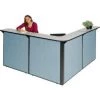 Global Equipment Interion L-Shaped Reception Station, 80"W x 80"D x 44"H, Gray Counter, Blue Panel
