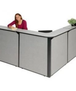 Global Equipment Interion L-Shaped Reception Station, 80"W x 80"D x 44"H, Gray Counter, Gray Panel