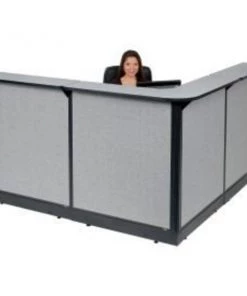 Global Equipment Interion L-Shaped Reception Station With Raceway, 80"W x 80"D x 46"H, Gray Counter, Gray Panel