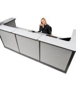 Global Equipment Interion U-Shaped Electric Reception Station, 124"W x 44"D x 46"H, Gray Counter, Gray Panel