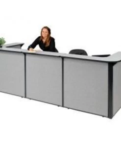 Global Equipment Interion U-Shaped Reception Station, 124"W x 44"D x 44"H, Gray Counter, Gray Panel