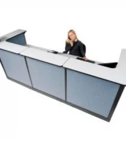 Global Equipment Interion U-Shaped Reception Station w/Raceway 124"W x 44"D x 46"H Gray Counter Blue Panel