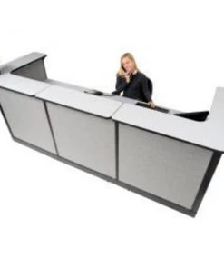 Global Equipment Interion U-Shaped Reception Station w/Raceway 124"W x 44"D x 46"H Gray Counter Gray Panel