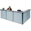 Global Equipment Interion L-Shaped Reception Station, 116"W x 80"D x 44"H, Gray Counter, Blue Panel