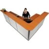 Global Equipment Interion L-Shaped Reception Station w/Raceway 116"W x 80"D x 46"H Cherry Counter Gray Panel