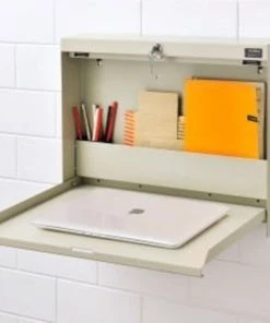 Global Equipment Wall Mounted Fold Down Shop Desk, 20"W x 3-3/8"D, Tan