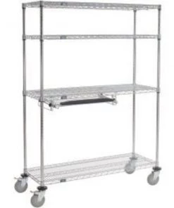 Global Equipment Nexel 4-Shelf Mobile Wire Computer LAN Workstation w/Keyboard Tray, 48"W x 18"D x 69"H, Chrome