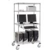 Global Equipment Nexel 4-Shelf Mobile Wire Computer LAN Workstation w/Keyboard Tray, 36"W x 24"D x 69"H, Chrome