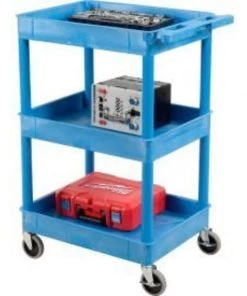 Luxor Corp Luxor® BUSTC111BU Blue 3 Shelf Tray Shelf Plastic Cart 24 x 18