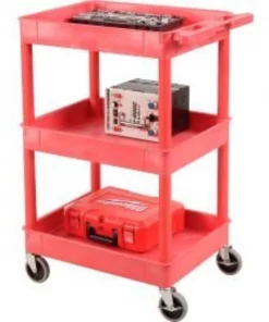 Luxor Corp Luxor® RDSTC111RD Red 3 Shelf Tray Shelf Plastic Cart 24 x 18