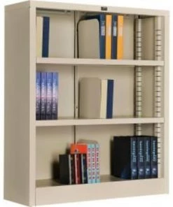 Global Equipment Interion All Steel Bookcase 36" W x 12" D x 42" H Putty 3 Openings