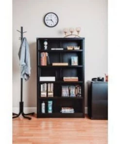 Global Equipment Interion All Steel Bookcase 36" W x 12" D x 60" H Black 5 Openings