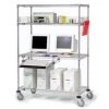 Global Equipment Nexel 4-Shelf Mobile Wire Computer LAN Workstation w/Keyboard Tray, 36"W x 18"D x 69"H, Chrome