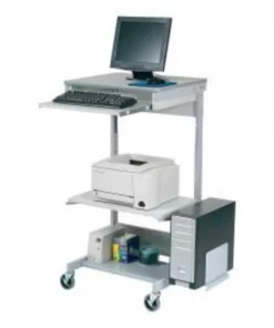 Global Equipment Mobile Computer Workstation with Printer Shelf and CPU Holder, Gray