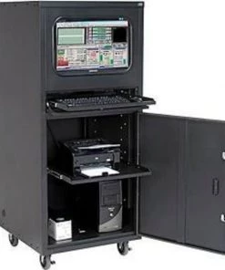 Global Equipment Deluxe Mobile Security Computer Cabinet, Black, Assembled