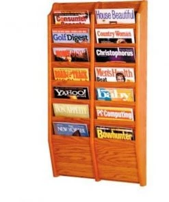 Wooden Mallet 14 Pocket Oak Wall Rack Medium Oak