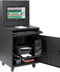 Global Equipment Deluxe LCD Industrial Computer Cabinet, Black, Assembled